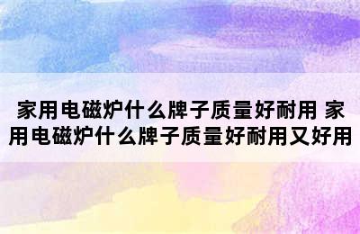 家用电磁炉什么牌子质量好耐用 家用电磁炉什么牌子质量好耐用又好用